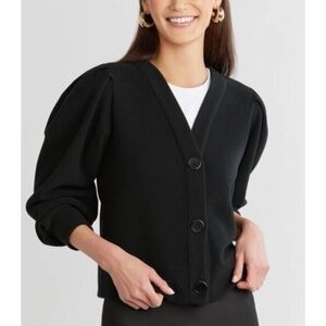 Dudley Stephens Kelly Puff Sleeve Cardigan Black Vello Fleece Extra Large